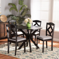 Baxton Studio Carlin-Grey/Dark Brown-5PC Dining Set Carlin Modern Transitional Grey Fabric Upholstered and Dark Brown Finished Wood 5-Piece Dining Set 